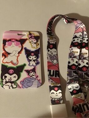 Sanrio Kuromi Badge Holder and Lanyard – Pink, Black, White